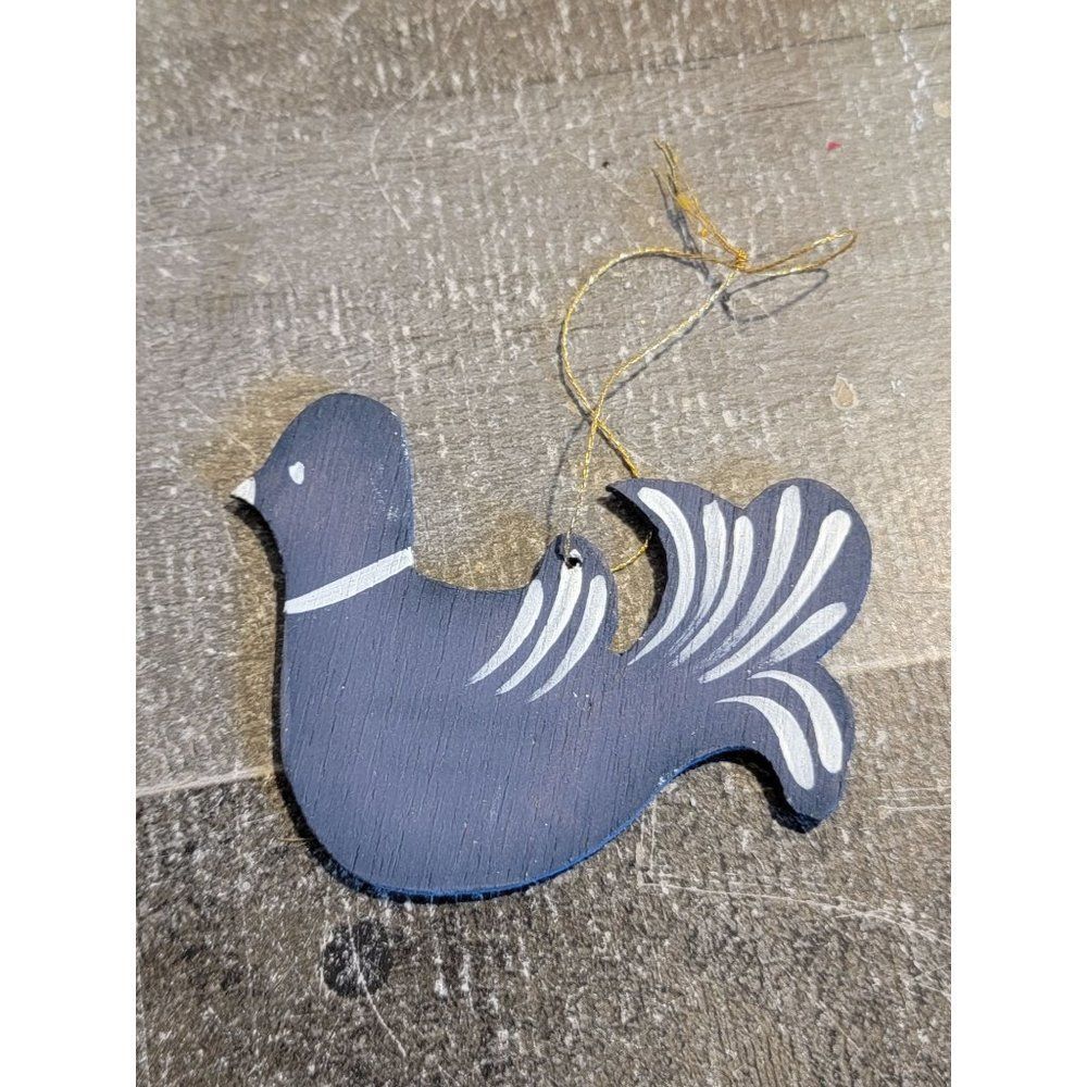 Wooden bird blue white stripe ornament Xmas decor
